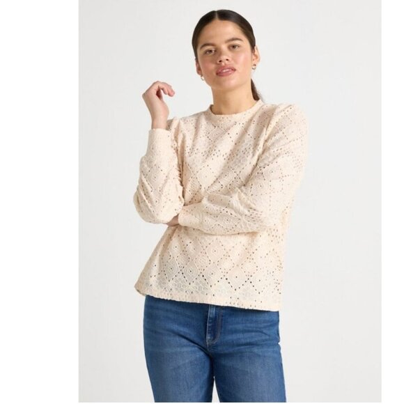 Holly & Whyte by Lindex Majica Cream Eyelet Long Sleeve Textured Blouse P7020 - Picture 1 of 9